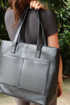 Sustainable vegan leather tote made from apple-based materials for a cruelty-free, stylish look.